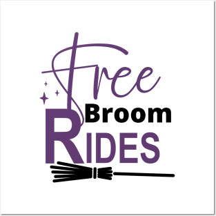 Free Broom Rides. Funny Halloween Design. Witches. Posters and Art